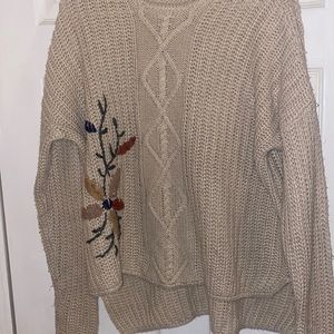 Floral embroidered thick sweater